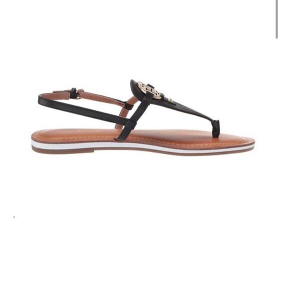 Tommy Hilfiger Garin Black Tan T-Strap Sandals - Picture 2 of 8